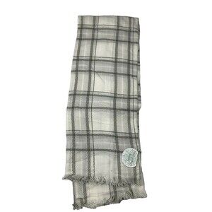 Ladies Blanket Scarf White Gray & Sliver Plaid Soft Large Fringed Blanket Scarf